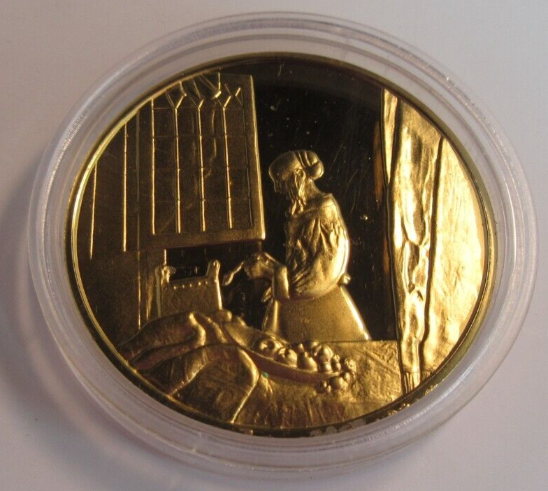 1975 THE GENIUS OF VERMEER HALLMARKED 24CT GOLD PLATED .925 SILVER 32G MEDAL