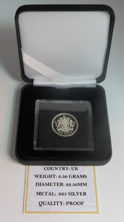 1993 £1 QUEEN ELIZABETH II ROYAL ARMS SILVER PROOF ONE POUND COIN WITH BOX & COA