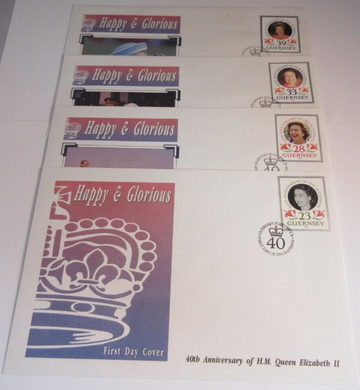 QUEEN ELIZABETH II HAPPY & GLORIOUS 40th ANNIVERS 4 FIRST DAY COVERS - GUERNSEY