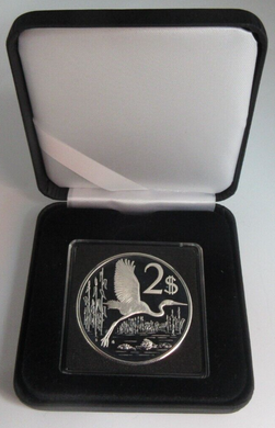 1975 CAYMAN ISLANDS BLUE HERON HIGH GRADE SILVER PROOF $2 COIN ULTRA CAMEO BOXED