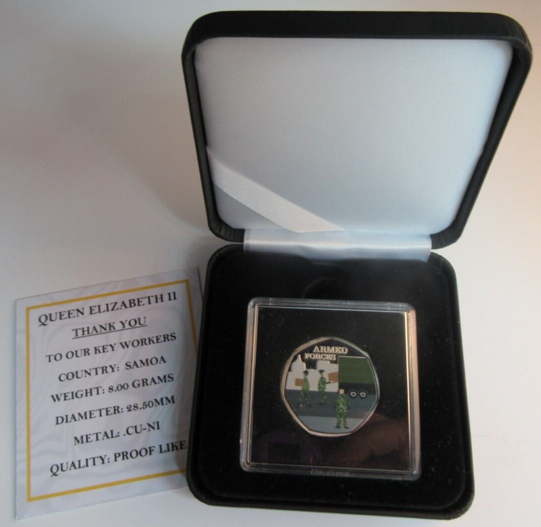 2020 THANK YOU KEYWORKERS SAMOA HALF DOLLAR COIN BOX & COA - ARMED FORCES