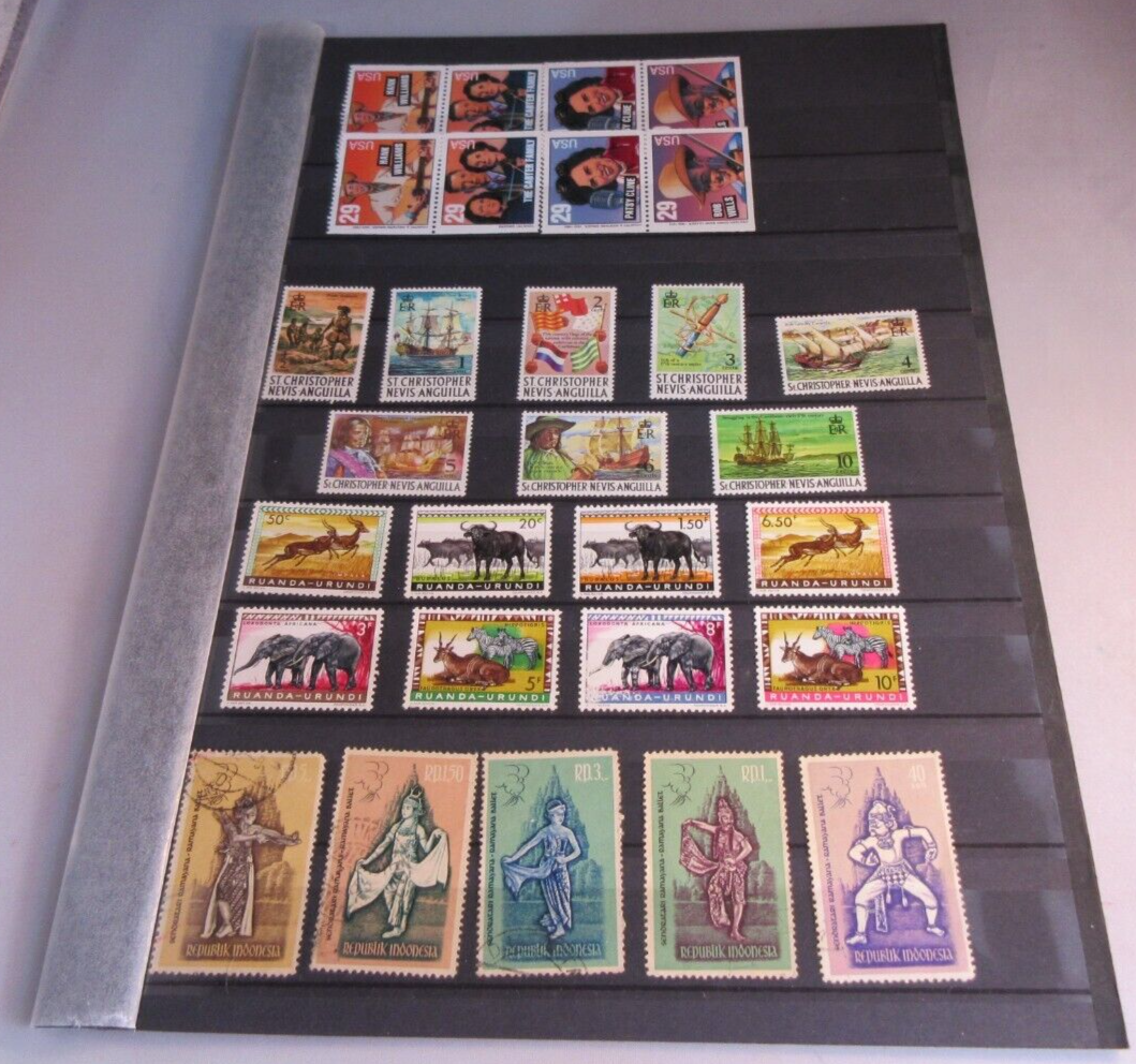 VARIOUS WORLD STAMPS MNH x 29 WITH OPAQUE FRONTED HOLDER