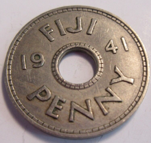 Load image into Gallery viewer, KING GEORGE VI FIJI PENNY 1941 AUNC COIN 228000 MINTAGE IN CLEAR FLIP
