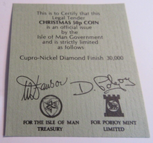Load image into Gallery viewer, 1986 QEII CHRISTMAS COLLECTION IOM BB MARK DIAMOND FINISH 50P COIN CARD BOX &amp;COA
