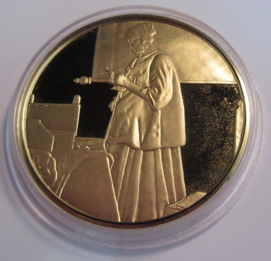 1975 THE GENIUS OF VERMEER HALLMARKED 24CT GOLD PLATED .925 SILVER 32G MEDAL