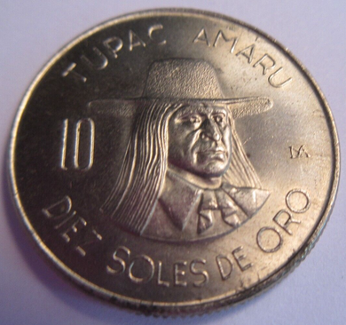 1974 PERU 10 SOLES DE ORO PRESENTED IN CLEAR FLIP