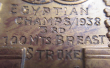 Load image into Gallery viewer, 1938 VINTAGE BRONZE SWIMMING MEDALLION EGYPTIAN CHAMPS 100 MTS BREATSTROKE
