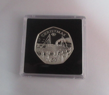 Load image into Gallery viewer, 1990 Christmas Ferry Coming into Dock Isle of Man Silver Proof 50p Coin BoxCOA
