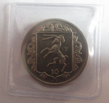 Load image into Gallery viewer, Loaghtan Ram Rampant 1985 Isle of Man 10p Die Mark AA with Triskelion Privy Mark
