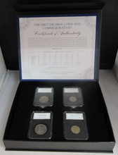 Load image into Gallery viewer, 1968-1983 THE FIRST DECIMAL COINS &amp; ROYAL MAIL TO PAY COMMEMORATIVES BOX &amp; COA
