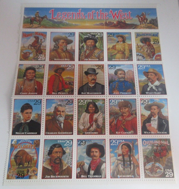Legends of the West 20 x 29 Cents USA Stamps + Buffalo Bill Geronimo & Sacagawea