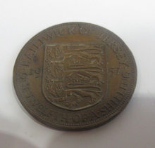 Load image into Gallery viewer, Queen Elizabeth II 1957 Jersey 1/12th of A Shilling Royal Mint EF+ Coin

