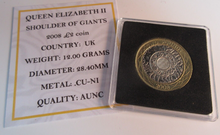 Load image into Gallery viewer, 2008 SHOULDERS OF GIANTS £2 COIN AUNC PRESENTED IN QUAD CAPSULE WITH COA
