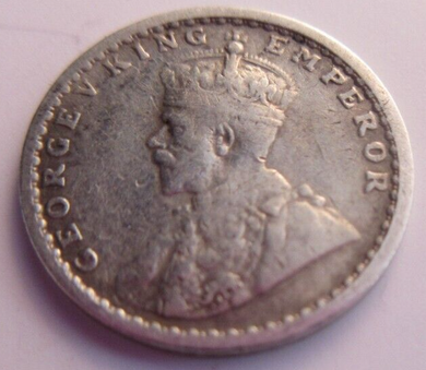 1913 KING GEORGE V STERLING SILVER TWO ANNAS VF PRESENTED IN CLEAR FLIP