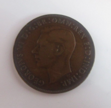 Load image into Gallery viewer, George VI Double Headed Old 1d Penny Coin With A Seamless Joint Barley Visible
