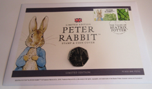 Load image into Gallery viewer, 2016 PETER RABBIT BUNC 50P FIFTY PENCE COIN &amp; STAMP COVER PNC
