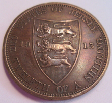 Load image into Gallery viewer, 1913 KING GEORGE V STATES OF JERSEY ONE TWELFTH OF A SHILLING VERY HIGH GRADE
