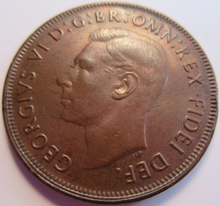 Load image into Gallery viewer, 1952 KING GEORGE VI AUSTRALIA PENNY COIN UNC WITH LUSTRE NO DOT IN CLEAR FLIP
