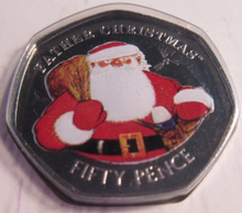 Load image into Gallery viewer, 2018 FATHER CHRISTMAS GIBRALTAR 50P COIN - CUPRO NICKEL DIAMOND FINISH IN A CARD

