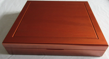 Load image into Gallery viewer, WOODEN COIN BOX COPPER COLOUR HOLDS UPTO 12 £5 OR CROWN SIZED ENCAPSULATED COINS
