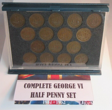 Load image into Gallery viewer, COMPLETE SET OF GEORGE VI HALF PENNIES 1937-1952 16 COIN SET IN R/MINT BLUE BOOK
