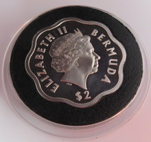 Load image into Gallery viewer, 1999 - 2000 MILLENNIUM BERMUDA SILVER PROOF $2 COIN WITH WOODEN BOX
