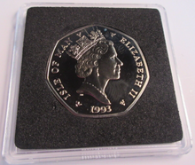 Load image into Gallery viewer, 1993 QEII CHRISTMAS COLLECTION IOM BB MARK DIAMOND FINISH 50P COIN CARD BOX &amp;COA
