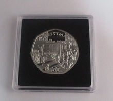 Load image into Gallery viewer, 1987 Christmas Douglas Tour Bus Isle of Man Silver Proof 50p Coin Box &amp;COA
