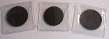 Load image into Gallery viewer, IRELAND HIBERNIA HALF PENNIES X 3 PRESENTED IN CLEAR FLIPS &amp; OUTER CASE
