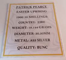 Load image into Gallery viewer, 1966 IRELAND EASTER RISING PATRICK PEARCE 10 SHILLINGS SILVER BUNC COIN BOX COA
