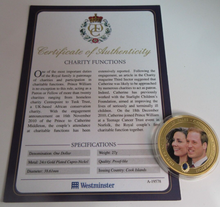 Load image into Gallery viewer, 2011 CHARITY FUNCTIONS GOLD PLATED COOK ISLANDS  $1 COIN/COA
