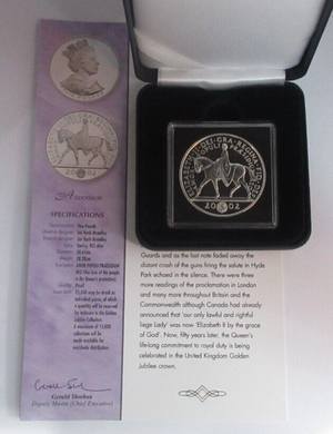 2002 QEII Accession Golden Jubilee 1oz Silver Proof UK £5 Coin BoxCOA