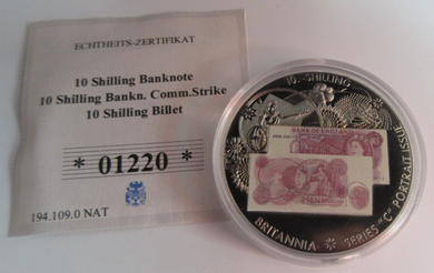 2007 TEN SHILLING BANKNOTE 40MM UNC MEDALLION WITH CAPSULE & COA