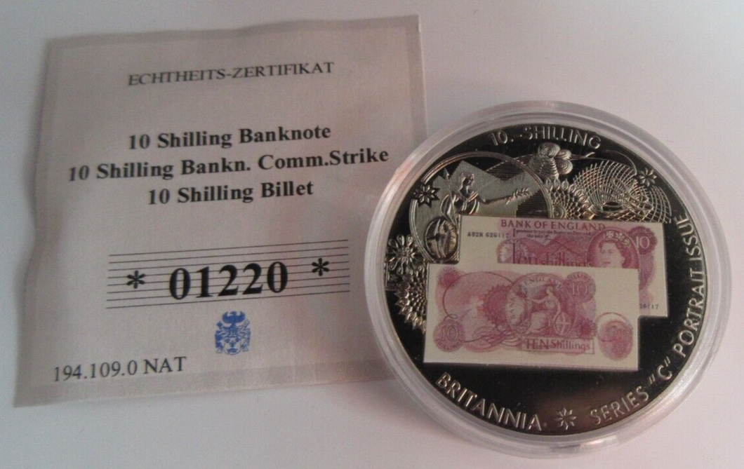 2007 TEN SHILLING BANKNOTE 40MM UNC MEDALLION WITH CAPSULE & COA