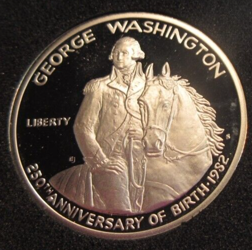 GEORGE WASHINGTON 250TH ANNIV USA HALF DOLLAR 1982 .900 SILVER PROOF COIN & BOX