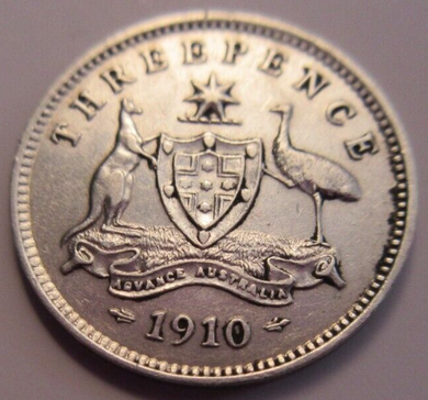 KING GEORGE V 3d 1910 .925 SILVER THREE PENCE COIN AUSTRALIA IN CLEAR FLIP