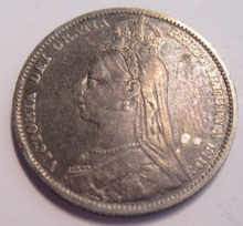 Load image into Gallery viewer, QUEEN VICTORIA SHILLING 1889 VF-EF .925 SILVER ONE SHILLING COIN IN CLEAR FLIP
