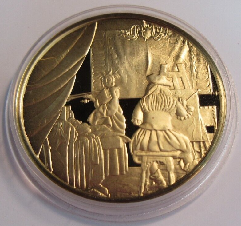 1975 THE GENIUS OF VERMEER HALLMARKED 24CT GOLD PLATED .925 SILVER 32G MEDAL