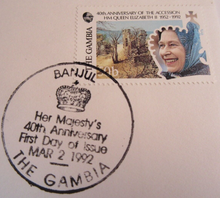 Load image into Gallery viewer, QUEEN ELIZABETH II HAPPY &amp; GLORIOUS 40th ANNIVERS 4 FIRST DAY COVERS - GAMBIA
