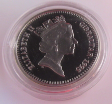 Load image into Gallery viewer, 1995 QEQM LADY OF THE CENTURY GIBRALTAR SILVER PROOF £5 FIVE POUND COIN BOX &amp;COA
