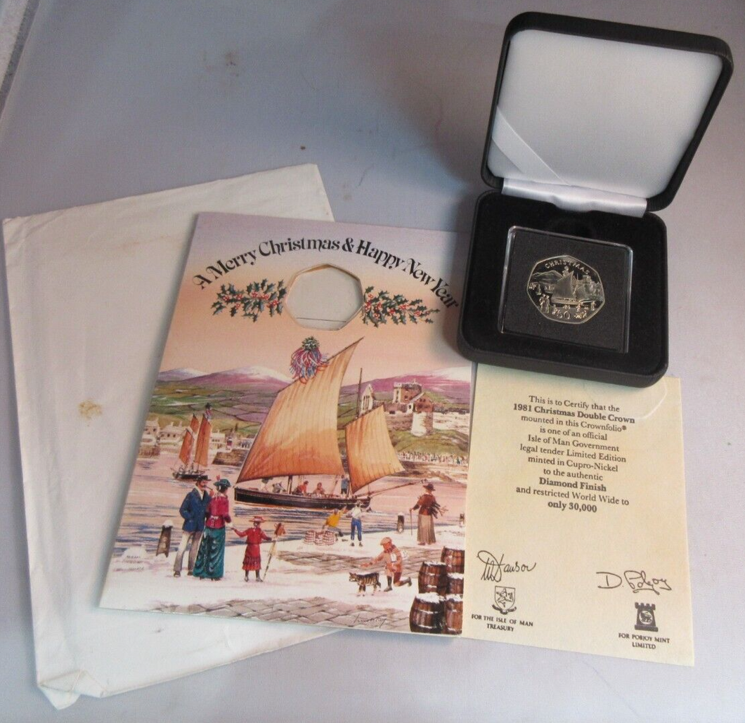 1981 QEII CHRISTMAS COLLECTION IOM BC MARK DIAMOND FINISH 50P COIN CARD BOX &COA