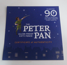 Load image into Gallery viewer, 2019 Peter Pan Silver Proof Isle of Man Coloured 50p Coin Box &amp; COA
