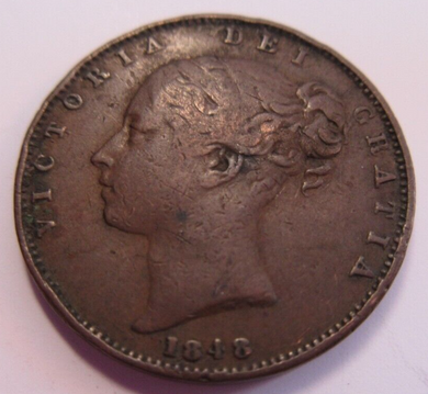 1848 QUEEN VICTORIA FARTHING VF PRESENTED IN CLEAR FLIP