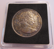 Load image into Gallery viewer, 1816 GEORGE III HALF CROWN IN GEF-AUNC PRESENTED IN QUADRANT CAPSULE AND BOX
