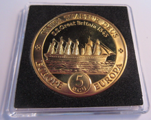 Load image into Gallery viewer, 1995 SS GREAT BRITAIN BRITANNIA DEEP CAMEO GOLD PLATED PROOF 5 ECU CAPSULE &amp; COA
