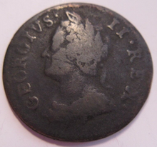 Load image into Gallery viewer, 1749 KING GEORGE II FARTHING PRESENTED IN PROTECTIVE CLEAR FLIP
