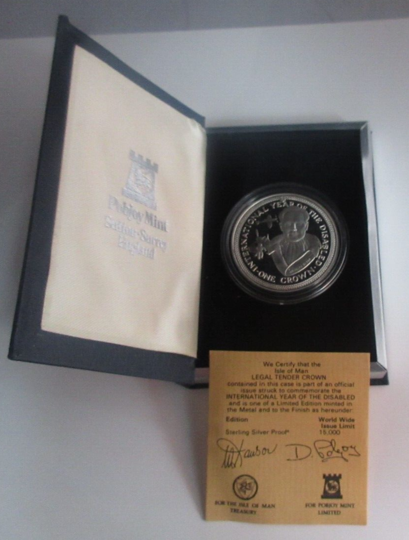 1981 Douglas Bader Year of the Disabled Silver Proof 1 Crown Coin IOM Box/COA