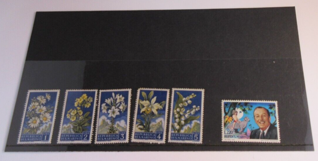 POSTAGE STAMPS REPUBBLICA DI S MARINO 5 X 1957 & 1 X 1970 MNH IN STAMP HOLDER