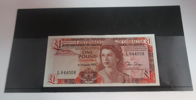 1988 £1 Gibraltar Banknote Uncirculated Number 008 - 4th August in Display Card