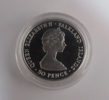 Load image into Gallery viewer, 1983 Falkland Islands 150th Anniversary Silver Proof 50p Crown Coin Box/COA
